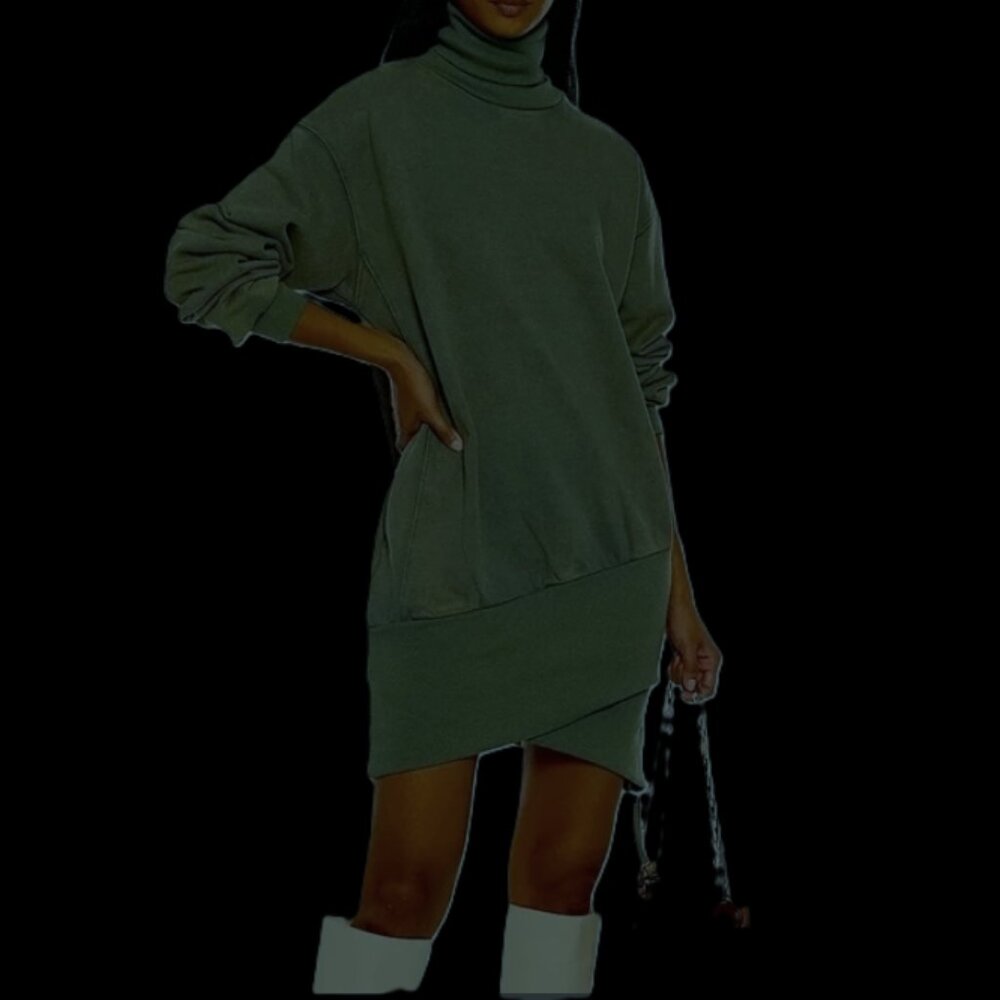 Young Broke & Fabulous Army Green Asymmetrical Zip Sweater Dress Size Large - Picture 13 of 13
